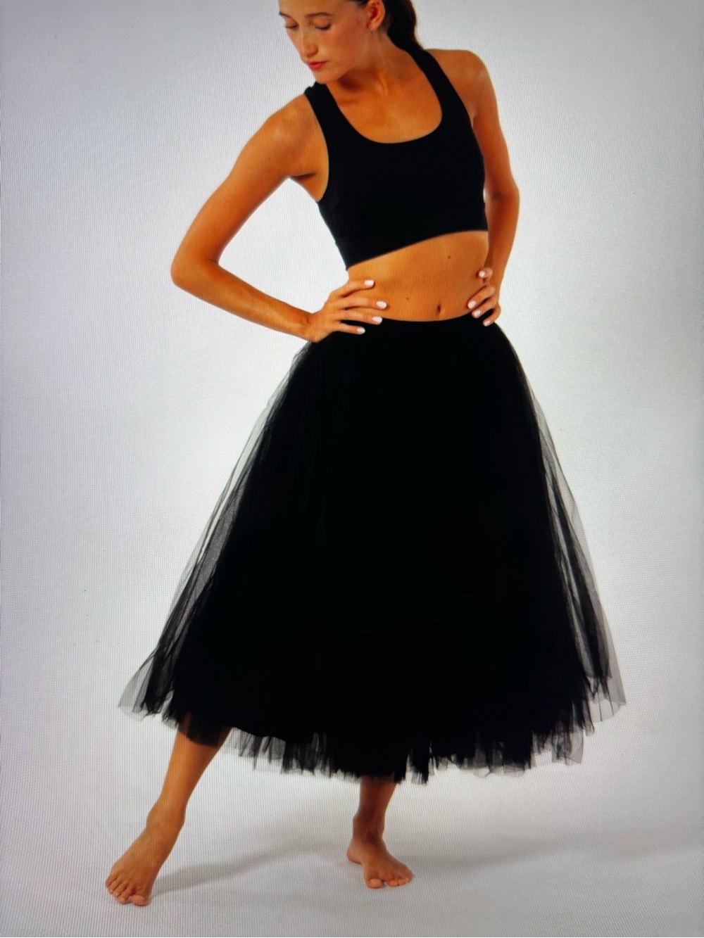 Black Tulle Midi Skirt - Flowy A-Line